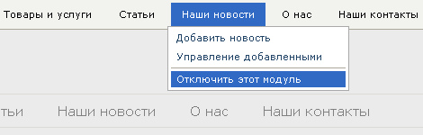 пункт меню, отключающий весь модуль